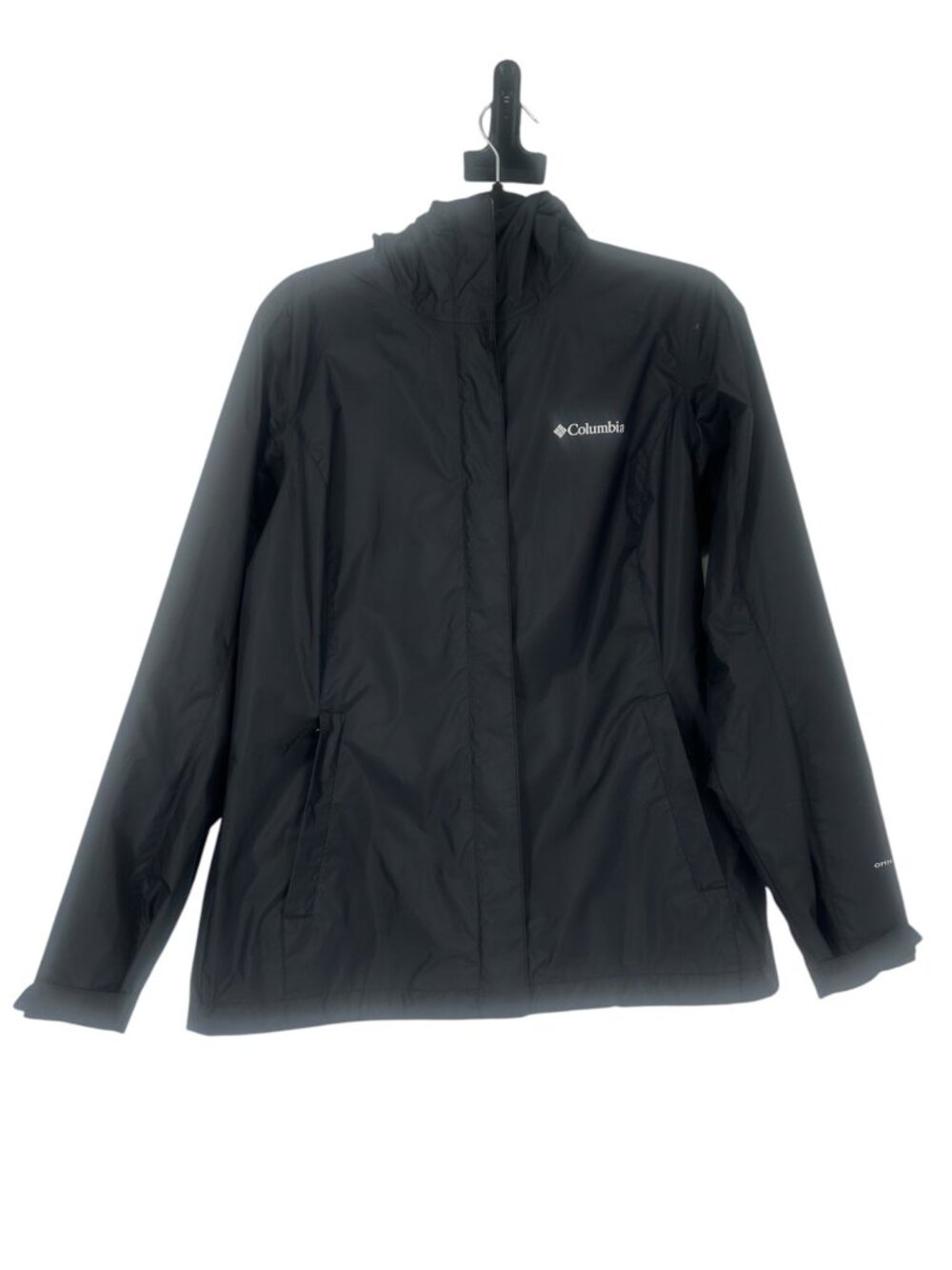 Columbia Hooded Rain Jacket Medium Black Timber Pointe II Omni-Tech Waterproof